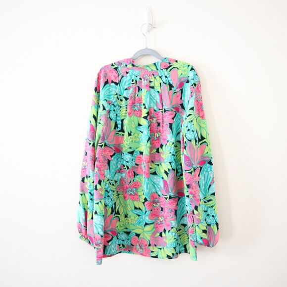Lilly Pulitzer Size S 100% Silk Elsa Skip On It Top Blouse Frogs Floral - Picture 10 of 13